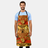 赤黄金色のアフリカ伝統的色 エプロン (着用した状態)