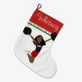 赤黒のアフリカ系アメリカ人チアリーダー ラージクリスマスストッキング (正面 (吊り時))