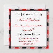 赤黒のギンガムテーブルクロス BBQ 招待状 (裏面)