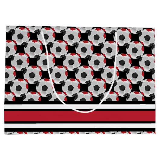赤黒のサッカーボールをパーソナライズ ラージペーパーバッグ (裏面)