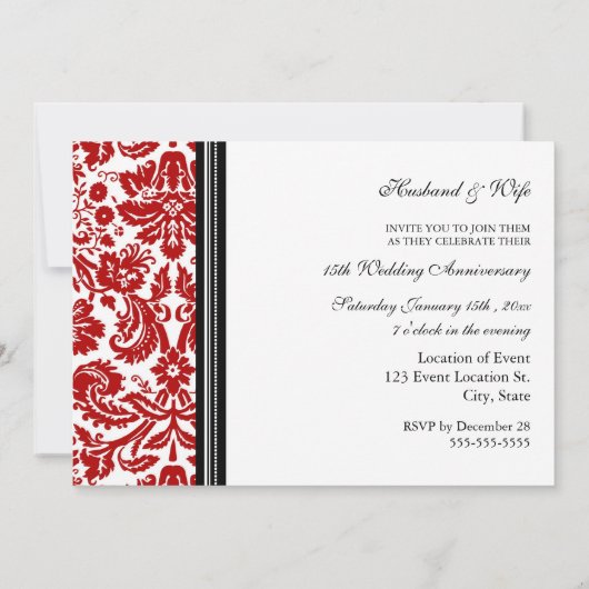 赤黒のダマスク 15周年パーティー招待状 招待状 (裏面)