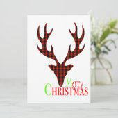 赤黒のチェック柄のトナカイのクリスマスグリーティングカード シーズンカード (スタンド正面)