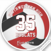 赤黒のチームカラーの女子男子バレーボール シール (正面)