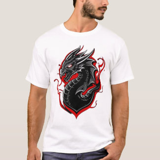 赤黒のドラゴン マスコット グラフィック Tシャツ