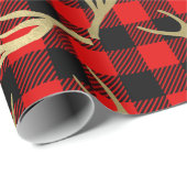 赤黒のバイソン柄＆金の鹿の角 ラッピングペーパー (ロールコーナー)
