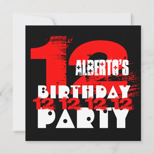赤黒の12歳の誕生日パーティー12歳V03 招待状 (正面)