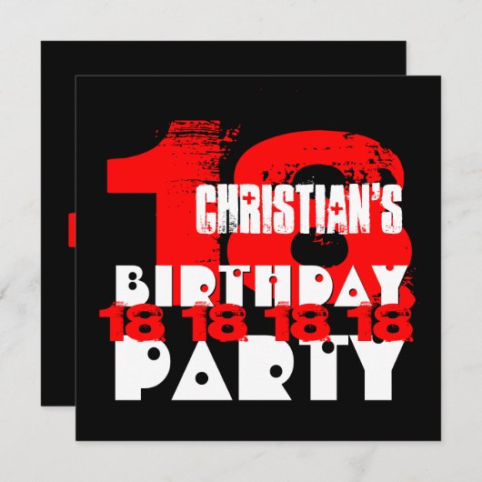 赤黒の18歳の誕生日パーティー18歳V10 招待状 (正面/裏面)