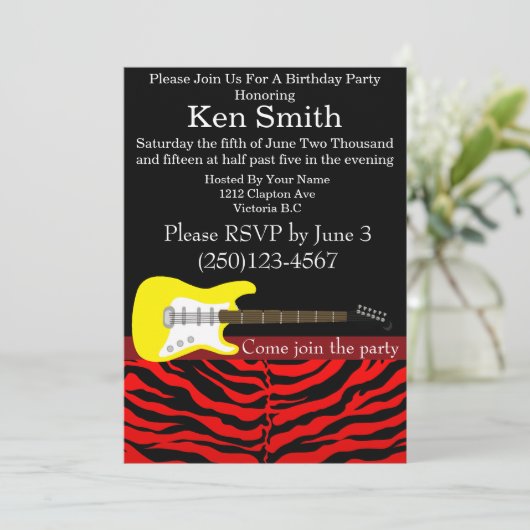 赤黒エレキギター誕生日招待状 招待状 (スタンド正面)