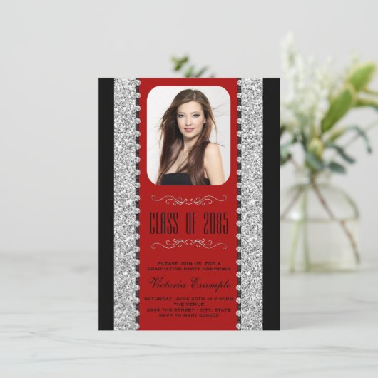 赤黒グリッター卒業発表 招待状 (スタンド正面)
