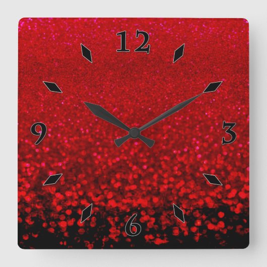 赤黒グリッター グラデーション スクエア壁時計 (正面)