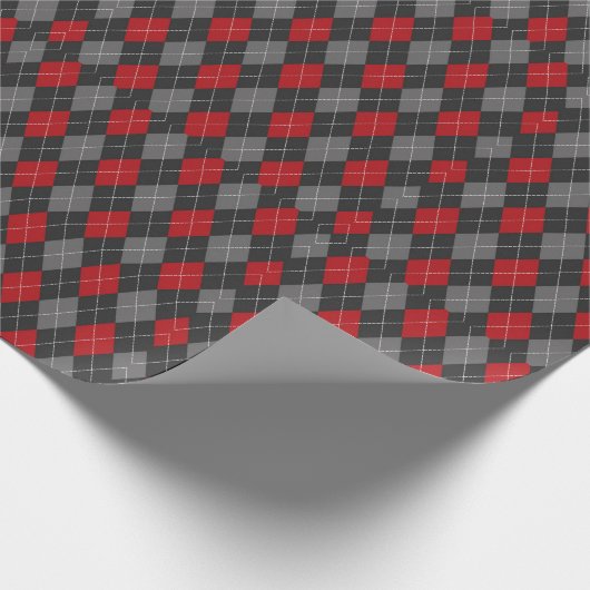 赤黒グレーのアーガイルチェックのクリスマス ラッピングペーパー (角)