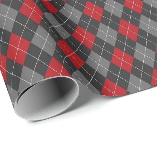 赤黒グレーのアーガイルチェックのクリスマス ラッピングペーパー (ロールコーナー)
