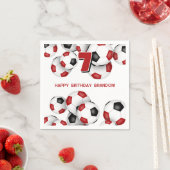 赤黒サッカーボール子供の誕生日パーティー スタンダードカクテルナプキン (インサイチュ)