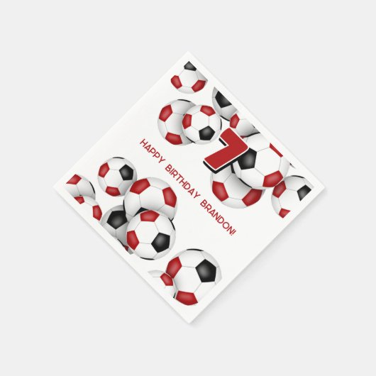 赤黒サッカーボール子供の誕生日パーティー スタンダードカクテルナプキン (角)