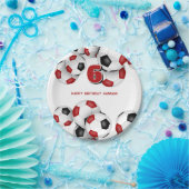 赤黒サッカーボール子供の誕生日パーティー ペーパープレート (パーティー)