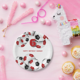 赤黒サッカーボール子供の誕生日パーティー ペーパープレート