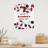 赤黒サッカーボール子供の誕生日パーティー ポスター (キッチン)