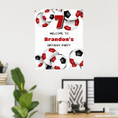 赤黒サッカーボール子供の誕生日パーティー ポスター (ホームオフィス)