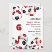 赤黒サッカーボール子供の誕生日パーティー 招待状 (正面)