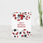 赤黒サッカーボール子供の誕生日 カード (正面)