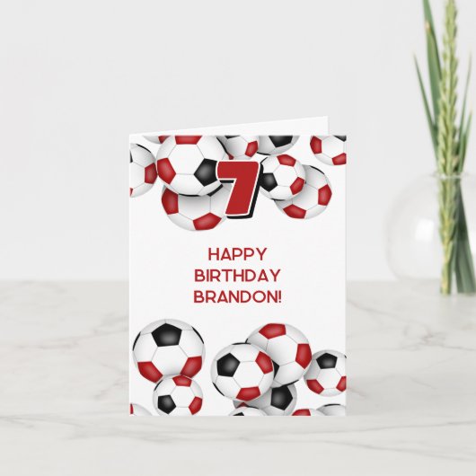 赤黒サッカーボール子供の誕生日 カード (正面)