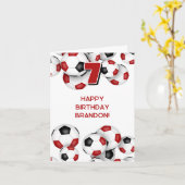 赤黒サッカーボール子供の誕生日 カード (黄色い花)