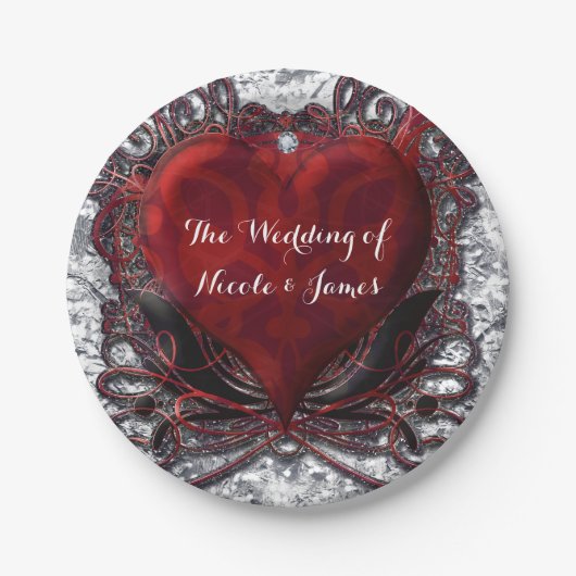 赤黒シルバー バレンタインハートパーティー ペーパープレート (正面)