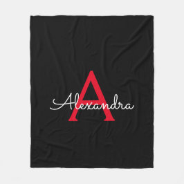 赤黒スクリプト ガーリー モノグラム 名前 フリースブランケット