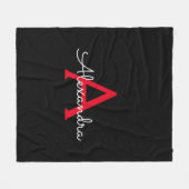 赤黒スクリプト ガーリー モノグラム 名前 フリースブランケット (正面(横))