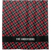 赤黒タータンチェックモダン素朴パーソナライズされた シャワーカーテン (正面)