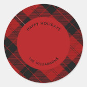 赤黒タータンチェック名前をカスタムするメッセージ ラウンドシール (正面)