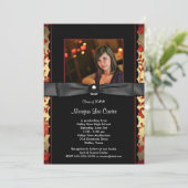 赤黒ダマスク写真卒業発表 招待状 (スタンド正面)