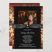 赤黒ダマスク写真卒業発表 招待状 (正面/裏面)