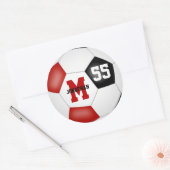 赤黒チームカラーサッカーボールパーソナライズされた ラウンドシール (封筒)