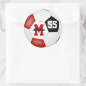 赤黒チームカラーサッカーボールパーソナライズされた ラウンドシール (バッグ)