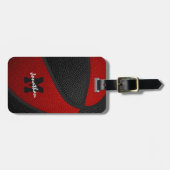 赤黒チームカラーズモノグラムのバスケットボール ラゲッジタグ (正面横)