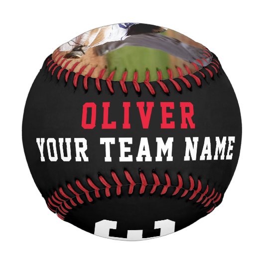 赤黒チーム名プレイヤー番号写真 野球ボール (正面)