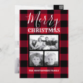 赤黒バッファローチェックメリークリスマス写真 シーズンカード (正面/裏面)