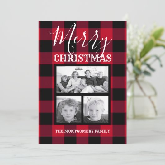 赤黒バッファローチェックメリークリスマス写真 シーズンカード (スタンド正面)