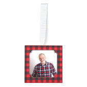 赤黒バッファロープレイド記念写真クリスマス キューブオーナメント (正面)