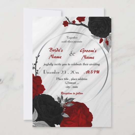 赤黒フローラリース結婚式招待状 招待状 (正面)