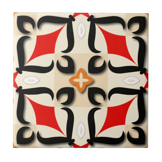 赤黒ベージュ抽象芸術鏡幾何学模様 タイル (正面)