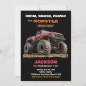 赤黒モンスター トラック 誕生日 招待状 (正面)