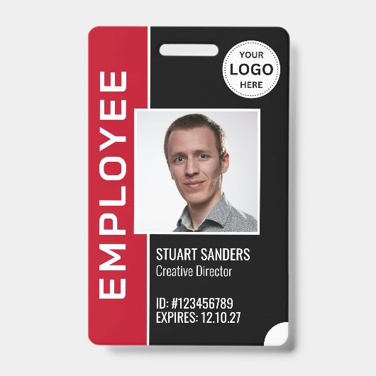 赤黒ロ企業のゴ従業員フォトバッジ バッジ (正面)