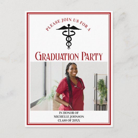 赤黒医学校卒業写真パーティー インビテーションポストカード (正面)