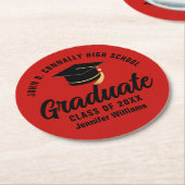 赤黒卒業パーソナライズされた会 ラウンドペーパーコースター (アングル)