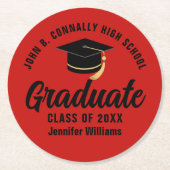 赤黒卒業パーソナライズされた会 ラウンドペーパーコースター (正面)