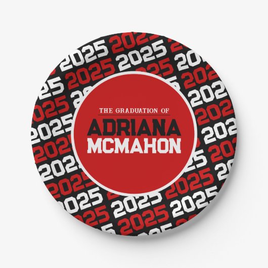 赤黒卒業パーソナライズされた ペーパープレート (正面)