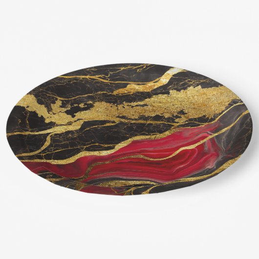 赤黒大理石の金ゴールド ペーパープレート (アングル)