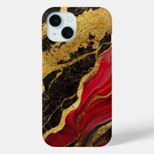 赤黒大理石の金ゴールド iPhone 15ケース